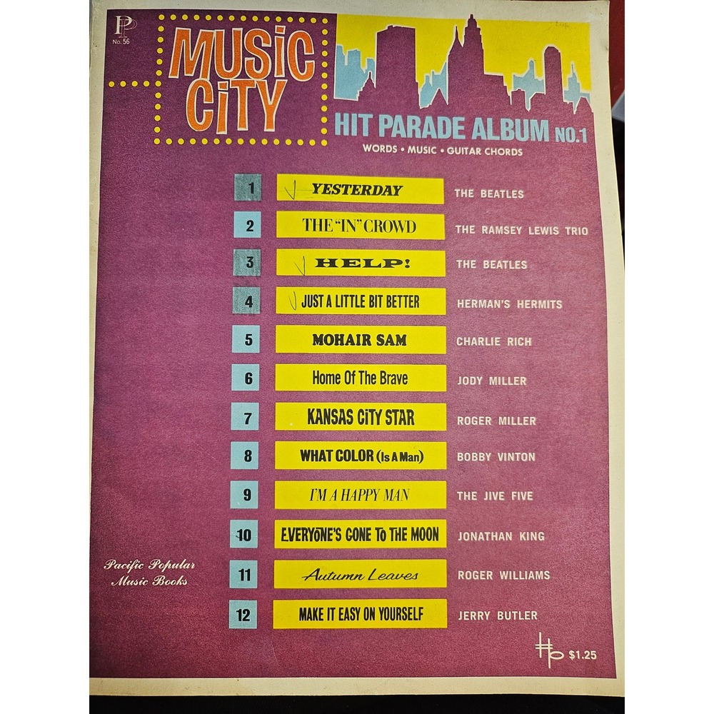 Vintage Music City Hit Parade Album No 1 Sheet Music The Beatles Yesterday Help